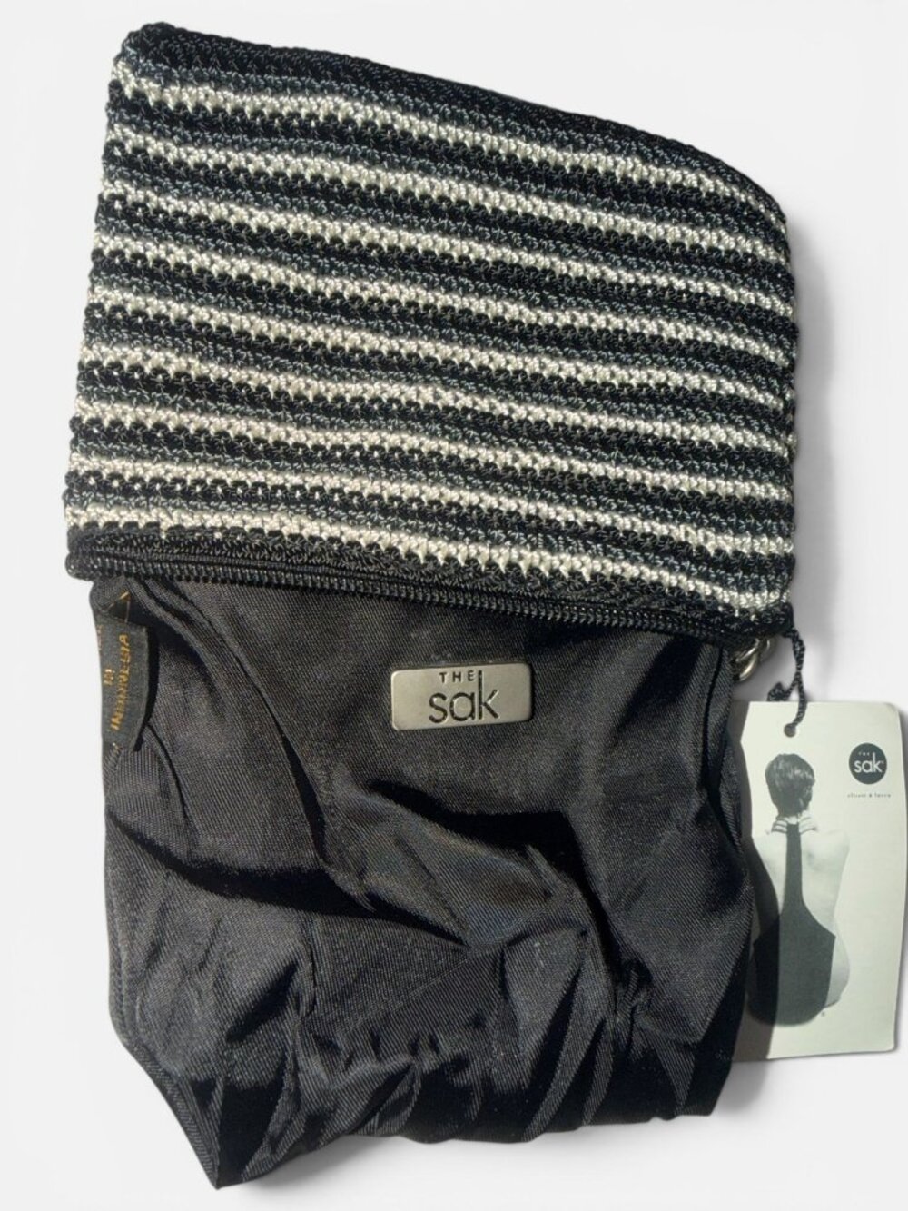 The Sak Slim Pack Brown Leather Shoulder Bag + Essential Crochet Zipper Pouch NW - Picture 9 of 10